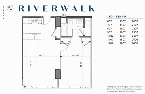 Floor plan for 1 bed, 1 bath, 767 sqft